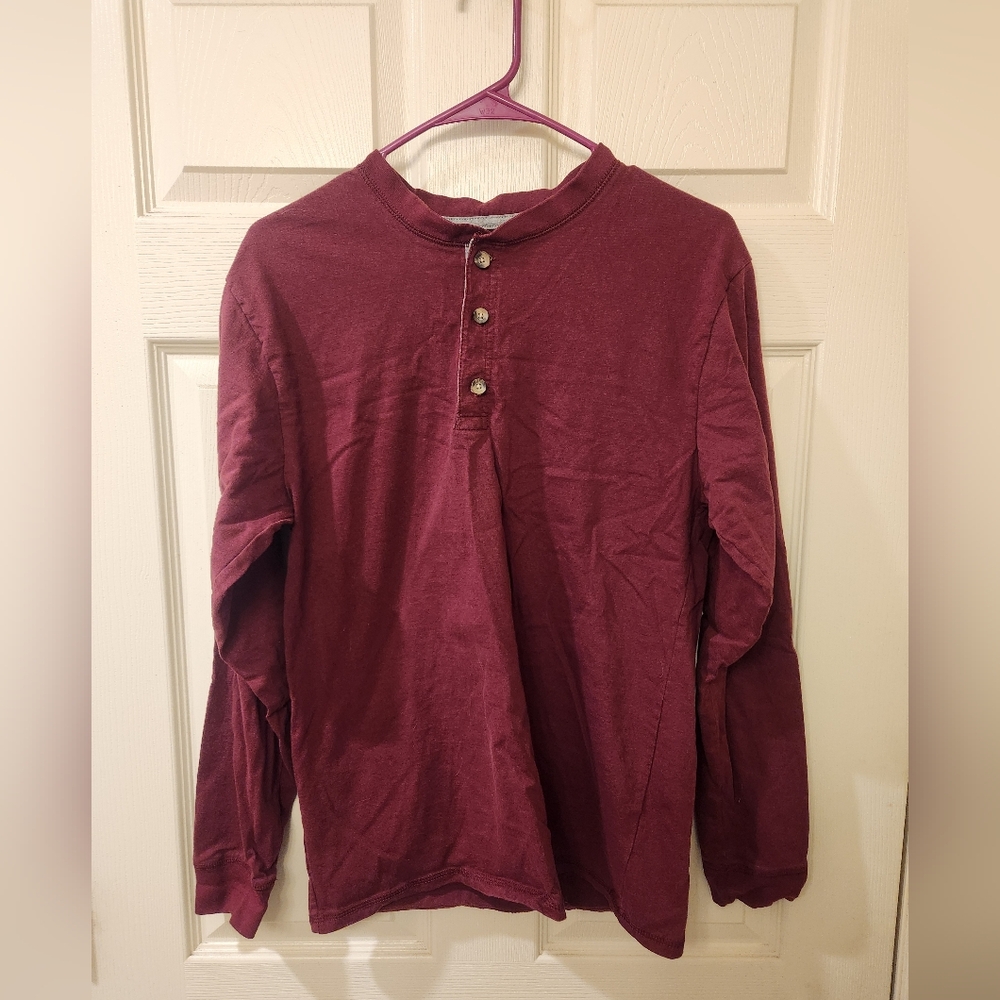 Hanes Burgundy Long Sleeve Henley Shirt